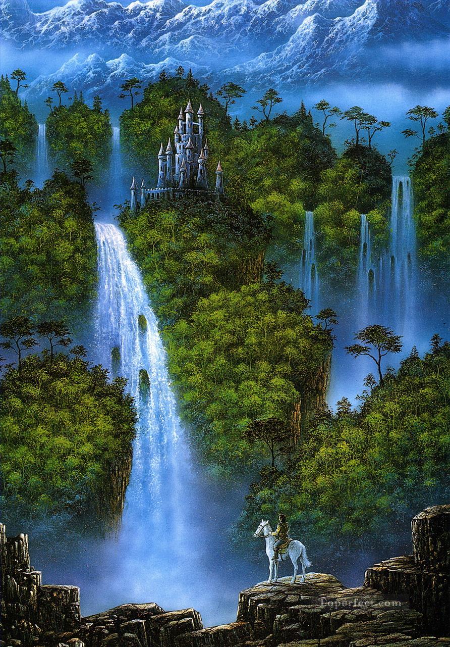 danny flynn rider under waterfall Fantasy Oil Paintings